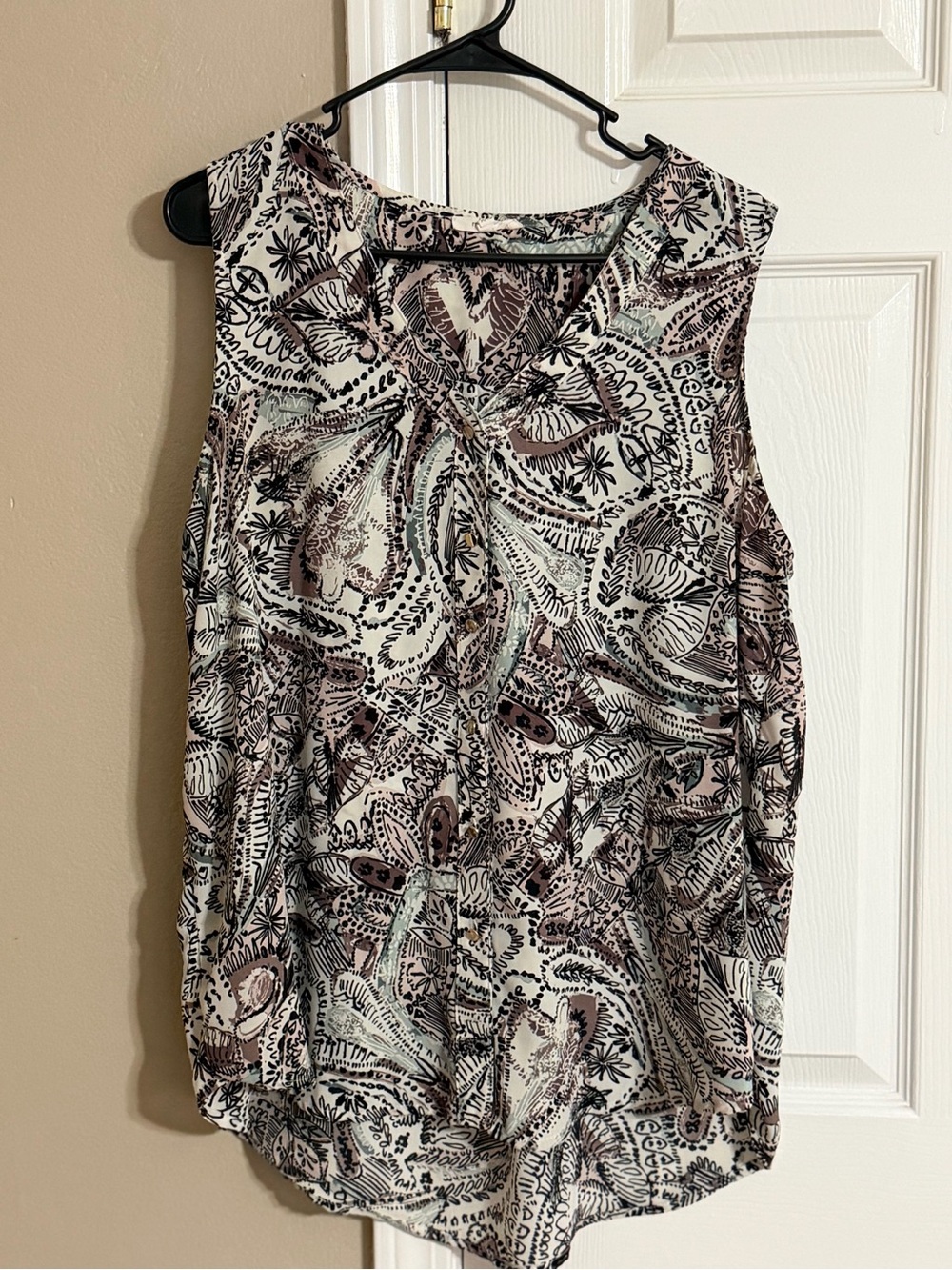 Maurices Cream Paisley Sleeveless V-Neck Tank with Brown and Mint Accents